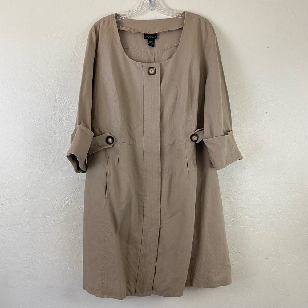 Lane Bryant Size 22/24 Khaki Tan Half Sleeve Button Down Cotton Midi Dress